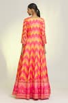 Shop_Khwaab by Sanjana Lakhani_Multi Color Soft Dola Silk Print Alluring Chevron Round Anarkali With Dupatta_at_Aza_Fashions
