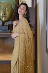 Talking Threads_Gold Chiffon Hand Embroidered Cut Beads Scoop Neck Saree And Blouse Set  _Online_at_Aza_Fashions