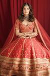 Shop_Talking Threads_Red Lehenga And Blouse Raw Silk Hand Floral Zardozi Bridal Set  _at_Aza_Fashions