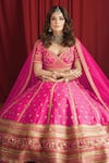 Buy_Talking Threads_Fuchsia Lehenga And Blouse Raw Silk Hand Zardozi & Bridal Set  _at_Aza_Fashions