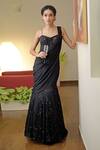 Buy_Talking Threads_Black Satin Silk Hand Embroidered Glass Cut Bead Zari And Saree Gown  _at_Aza_Fashions