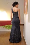 Shop_Talking Threads_Black Satin Silk Hand Embroidered Glass Cut Bead Zari And Saree Gown  _at_Aza_Fashions