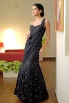 Shop_Talking Threads_Black Satin Silk Hand Embroidered Glass Cut Bead Zari And Saree Gown  _Online_at_Aza_Fashions