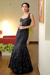 Talking Threads_Black Satin Silk Hand Embroidered Glass Cut Bead Zari And Saree Gown  _at_Aza_Fashions