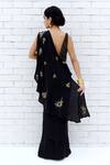 Shop_Talking Threads_Black Satin, Georgette Stardust Embroidered Pre-draped Saree With Blouse _at_Aza_Fashions