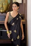 Shop_Talking Threads_Black Satin, Georgette Stardust Embroidered Pre-draped Saree With Blouse _Online_at_Aza_Fashions
