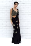Buy_Talking Threads_Black Satin, Georgette Stardust Embroidered Pre-draped Saree With Blouse 