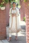 Buy_Talking Threads_Ivory Silk Organza, Spandex Beads, Sequins Floral Marodi Embroidered Kurta Set _at_Aza_Fashions