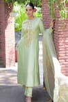 Buy Talking Threads Green , Spandex, Organza Sequins, Beads Hand Embroidered Kurta Pant Set at Aza Fashions Buy_Talking Threads_Green , Spandex, Organza Sequins, Beads Hand Embroidered Kurta Pant Set _at_Aza_Fashions
