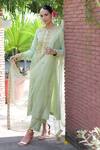Talking Threads Green , Spandex, Organza Sequins, Beads Hand Embroidered Kurta Pant Set Online at Aza Fashions Talking Threads_Green , Spandex, Organza Sequins, Beads Hand Embroidered Kurta Pant Set _Online_at_Aza_Fashions