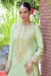 Shop Talking Threads Green , Spandex, Organza Sequins, Beads Hand Embroidered Kurta Pant Set Online at Aza Fashions Shop_Talking Threads_Green , Spandex, Organza Sequins, Beads Hand Embroidered Kurta Pant Set _Online_at_Aza_Fashions