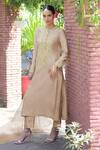 Talking Threads Beige Silk Organza, Cotton, Spandex Sequins, Beads, Embroidery Kurta Pant Set at Aza Fashions Talking Threads_Beige Silk Organza, Cotton, Spandex Sequins, Beads, Embroidery Kurta Pant Set _at_Aza_Fashions