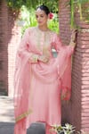 Shop Talking Threads Pink Silk Organza Sequins, Beads, Embroidery Round Marori Hand Kurta Pant Set Online at Aza Fashions Shop_Talking Threads_Pink Silk Organza Sequins, Beads, Embroidery Round Marori Hand Kurta Pant Set _Online_at_Aza_Fashions
