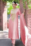 Talking Threads Pink Silk Organza Sequins, Beads, Embroidery Round Marori Hand Kurta Pant Set at Aza Fashions Talking Threads_Pink Silk Organza Sequins, Beads, Embroidery Round Marori Hand Kurta Pant Set _at_Aza_Fashions