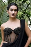 Talking Threads_Black Tulle Hand Embroidered Pencil Stones Sweetheart Sequins Corset  _at_Aza_Fashions