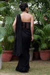 Shop_Talking Threads_Black Chiffon Hand Embroidered Pencil Stones Solid Saree With Corset  _at_Aza_Fashions