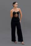 Buy_Talking Threads_Black Tulle Hand Embroidered Pencil Stones Corset And Pant Set  _at_Aza_Fashions