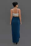 Shop_Talking Threads_Blue Satin Hand Embroidered Diamante Stones Bustier And Draped Skirt Set  _at_Aza_Fashions