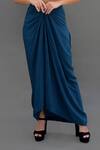 Talking Threads_Blue Satin Hand Embroidered Diamante Stones Bustier And Draped Skirt Set  _at_Aza_Fashions