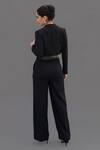 Shop_Talking Threads_Black Blazer And Pant Crepe Hand Embroidered Diamante Solid Short Set  _at_Aza_Fashions