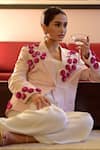 Buy_Talking Threads_Pink 100% Silk Hand Embroidered Floral Jumpsuit Blazer With White  _at_Aza_Fashions