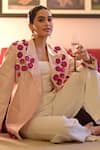 Buy_Talking Threads_Pink 100% Silk Hand Embroidered Floral Jumpsuit Blazer With White  _Online_at_Aza_Fashions