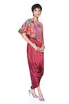 Shop_Siddhartha Bansal_Red Top Linen Satin Embroidered One-shoulder And Skirt Set  _Online_at_Aza_Fashions