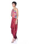 Buy_Siddhartha Bansal_Red Top Linen Satin Embroidered One-shoulder And Skirt Set  