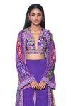 Siddhartha Bansal_Purple Shrug And Sharara Crepe Embroidered Paisley Print Long Set  _at_Aza_Fashions