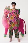 Buy_Siddhartha Bansal_Multi Color Tunic Organza Satin Printed Pattern Kurta And Pant Set  _at_Aza_Fashions