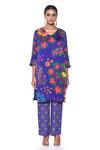 Buy_Siddhartha Bansal_Blue Tunic Organza Satin Printed Paisley V Neck Kurta And Pant Set _at_Aza_Fashions