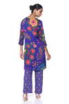 Shop_Siddhartha Bansal_Blue Tunic Organza Satin Printed Paisley V Neck Kurta And Pant Set _at_Aza_Fashions