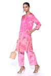 Siddhartha Bansal_Pink Tunic Organza Satin Printed Paisley V Neck Kurta And Pant Set  _Online_at_Aza_Fashions