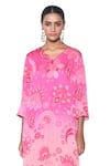 Buy_Siddhartha Bansal_Pink Tunic Organza Satin Printed Paisley V Neck Kurta And Pant Set  _Online_at_Aza_Fashions