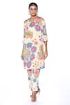 Buy_Siddhartha Bansal_Cream Tunic Organza Satin Printed Floral V-neck Kurta With Pant  _at_Aza_Fashions