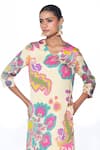 Shop_Siddhartha Bansal_Cream Tunic Organza Satin Printed Floral V-neck Kurta With Pant  _Online_at_Aza_Fashions