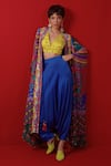 Buy_Siddhartha Bansal_Multi Color Blouse Linen Saltin Printed Asymmetric Harem Pant Set  _at_Aza_Fashions