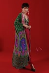 Siddhartha Bansal_Green Blouse Linen Saltin Printed Blossom Asymmetric Harem Pant Set  _Online_at_Aza_Fashions