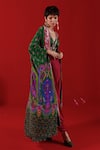 Siddhartha Bansal_Green Blouse Linen Saltin Printed Blossom Asymmetric Harem Pant Set  _at_Aza_Fashions