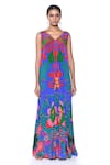 Buy_Siddhartha Bansal_Blue Pure Crepe Printed Floral V-neck Jumpsuit  _at_Aza_Fashions