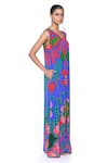 Buy_Siddhartha Bansal_Blue Pure Crepe Printed Floral V-neck Jumpsuit  _Online_at_Aza_Fashions