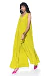 Buy_Siddhartha Bansal_Green Pure Crepe Solid V-neck Asymmetric Jumpsuit  _at_Aza_Fashions