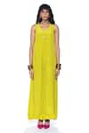 Buy_Siddhartha Bansal_Green Pure Crepe Solid V-neck Asymmetric Jumpsuit  _Online_at_Aza_Fashions