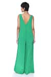 Shop_Siddhartha Bansal_Green Pure Crepe Solid V-neck Asymmetric Jumpsuit  _at_Aza_Fashions