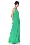 Siddhartha Bansal_Green Pure Crepe Solid V-neck Asymmetric Jumpsuit  _Online_at_Aza_Fashions