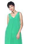 Shop_Siddhartha Bansal_Green Pure Crepe Solid V-neck Asymmetric Jumpsuit  _Online_at_Aza_Fashions