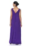 Shop_Siddhartha Bansal_Purple Pure Crepe Solid V-neck Pleated Jumpsuit  _at_Aza_Fashions