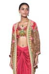 Siddhartha Bansal_Brown Shrug Pure Crepe Printed Floral V Hand Embroidered Skirt Set  _at_Aza_Fashions