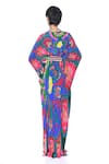 Shop_Siddhartha Bansal_Blue Pure Crepe Print Mystic Rafflesia V Neck Kaftan  _at_Aza_Fashions