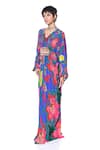 Shop_Siddhartha Bansal_Blue Pure Crepe Print Mystic Rafflesia V Neck Kaftan  _Online_at_Aza_Fashions